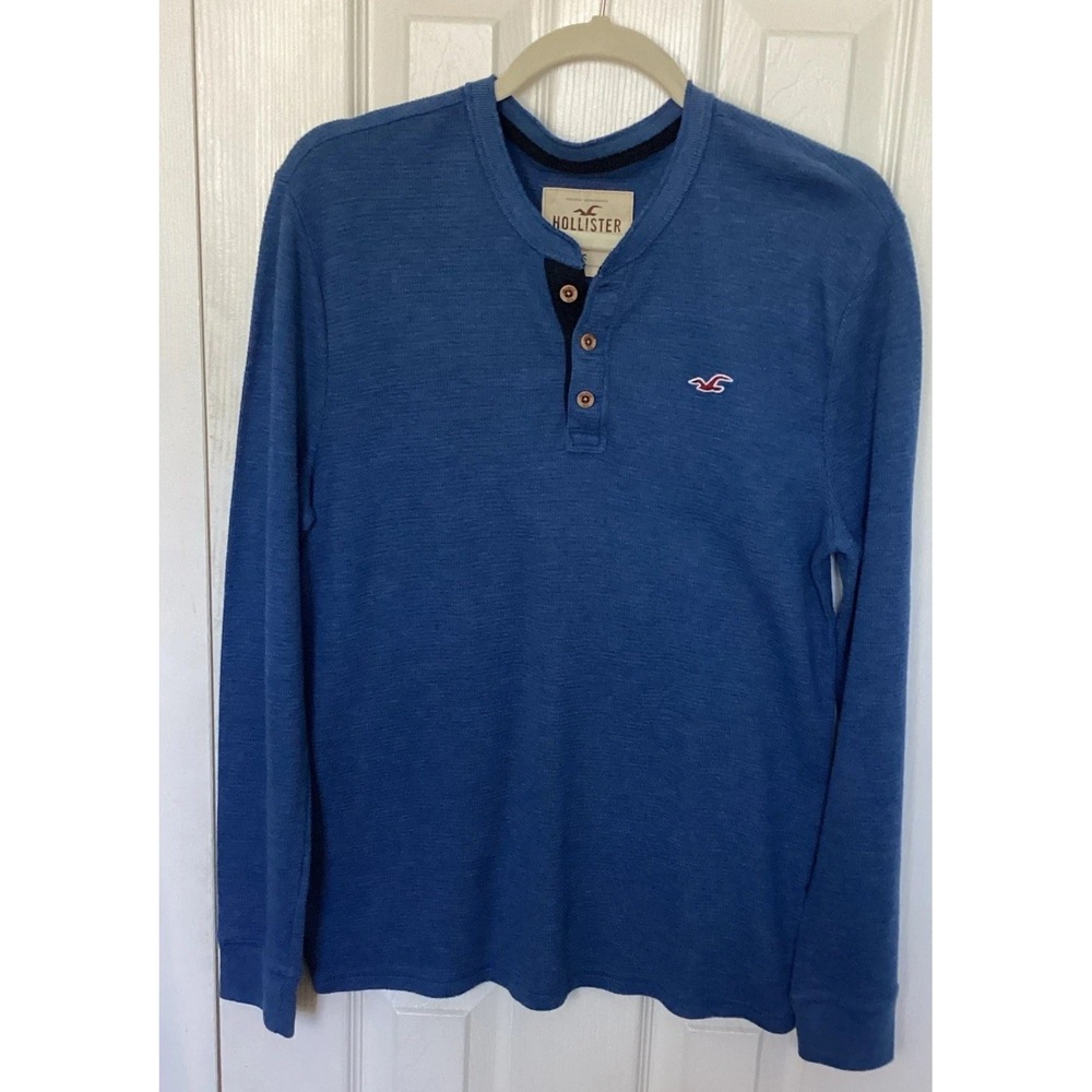 Hollister Mens Blue Henley Long Sleeve Waffle Knit Thermal Shirt Small 3A5282